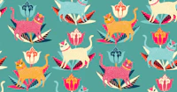 bright cats and tulips Turquoise tapeta