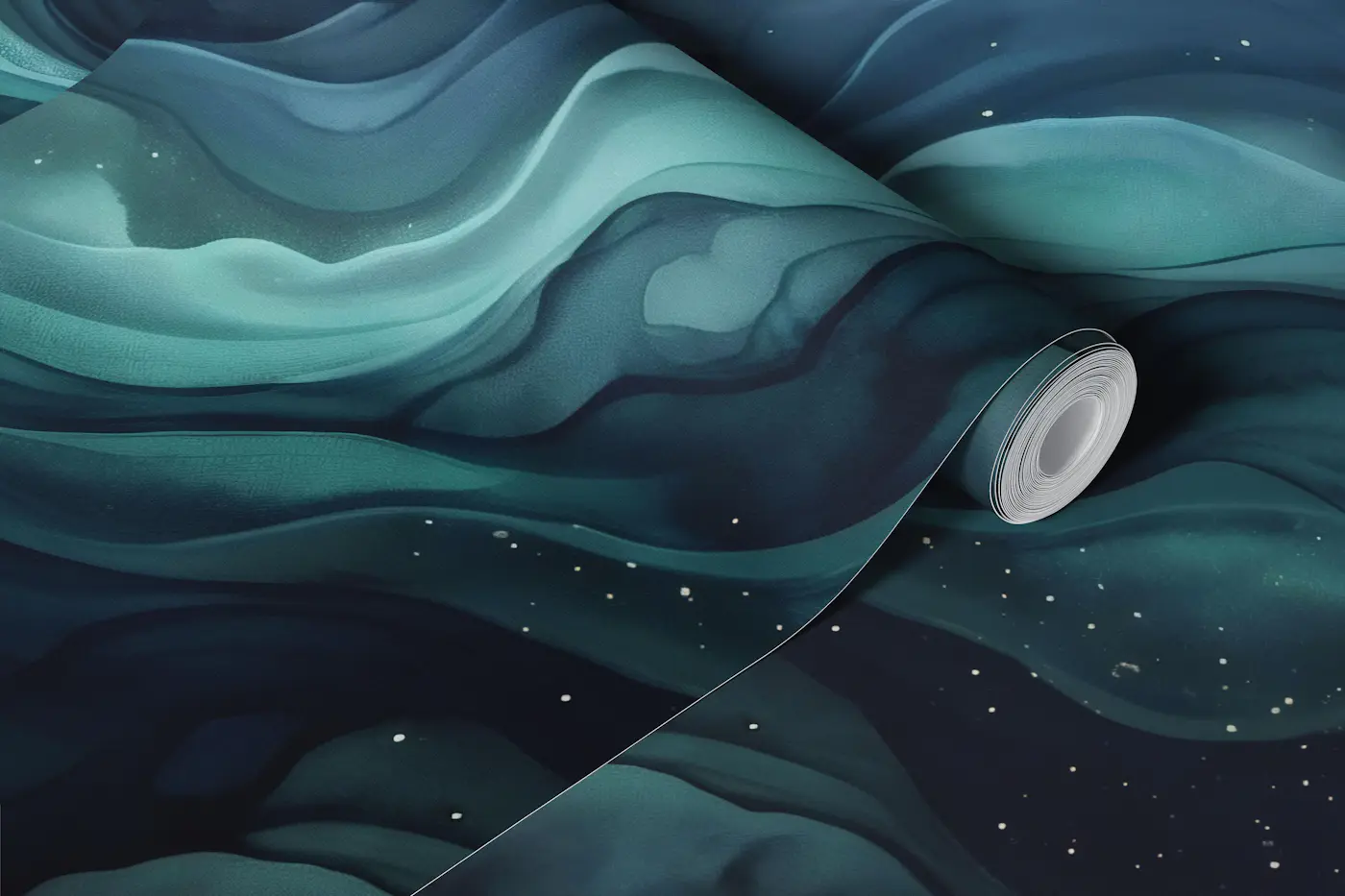 Midnight Teal Nebula wallpaper roll