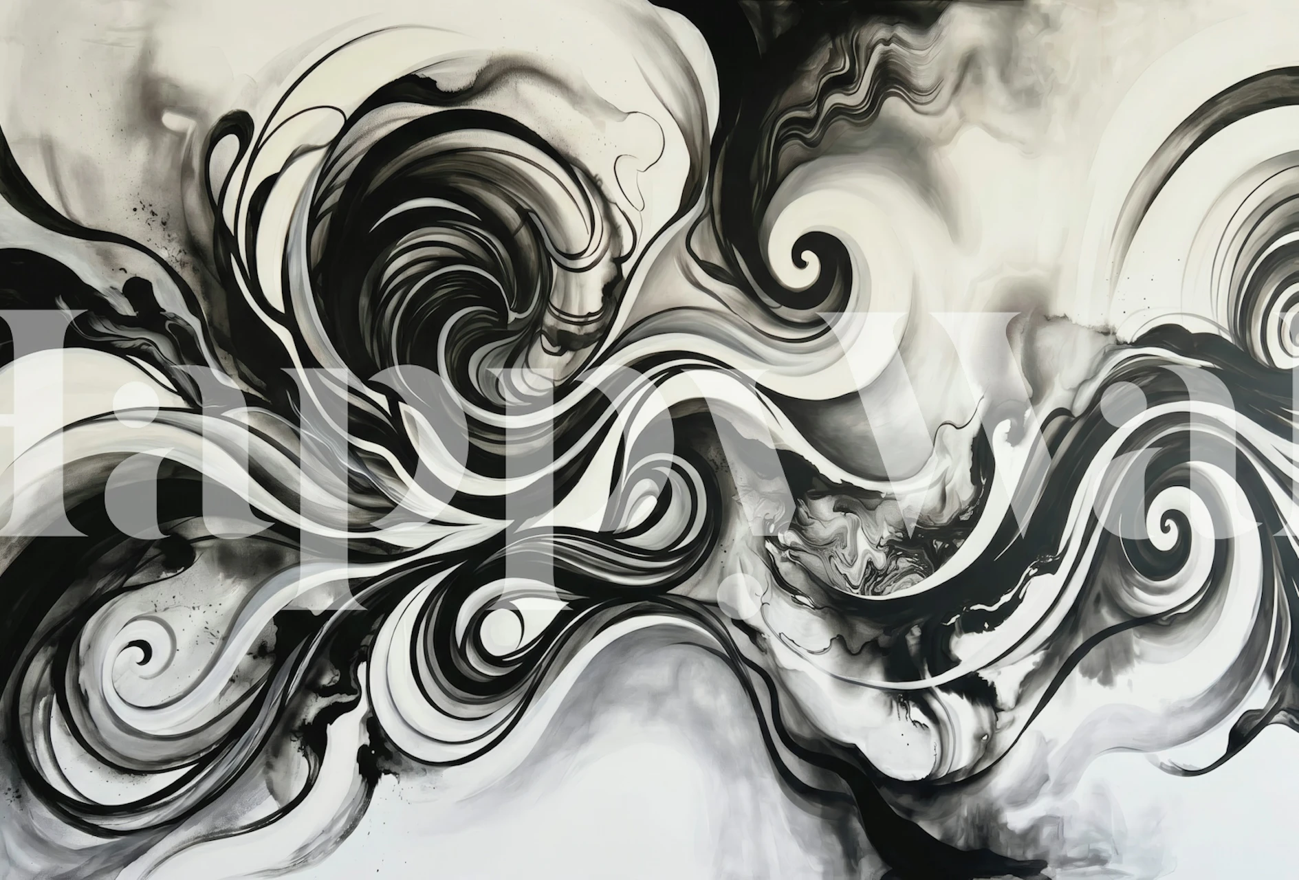 Monochrome Ink Swirl wallpaper in a modern room