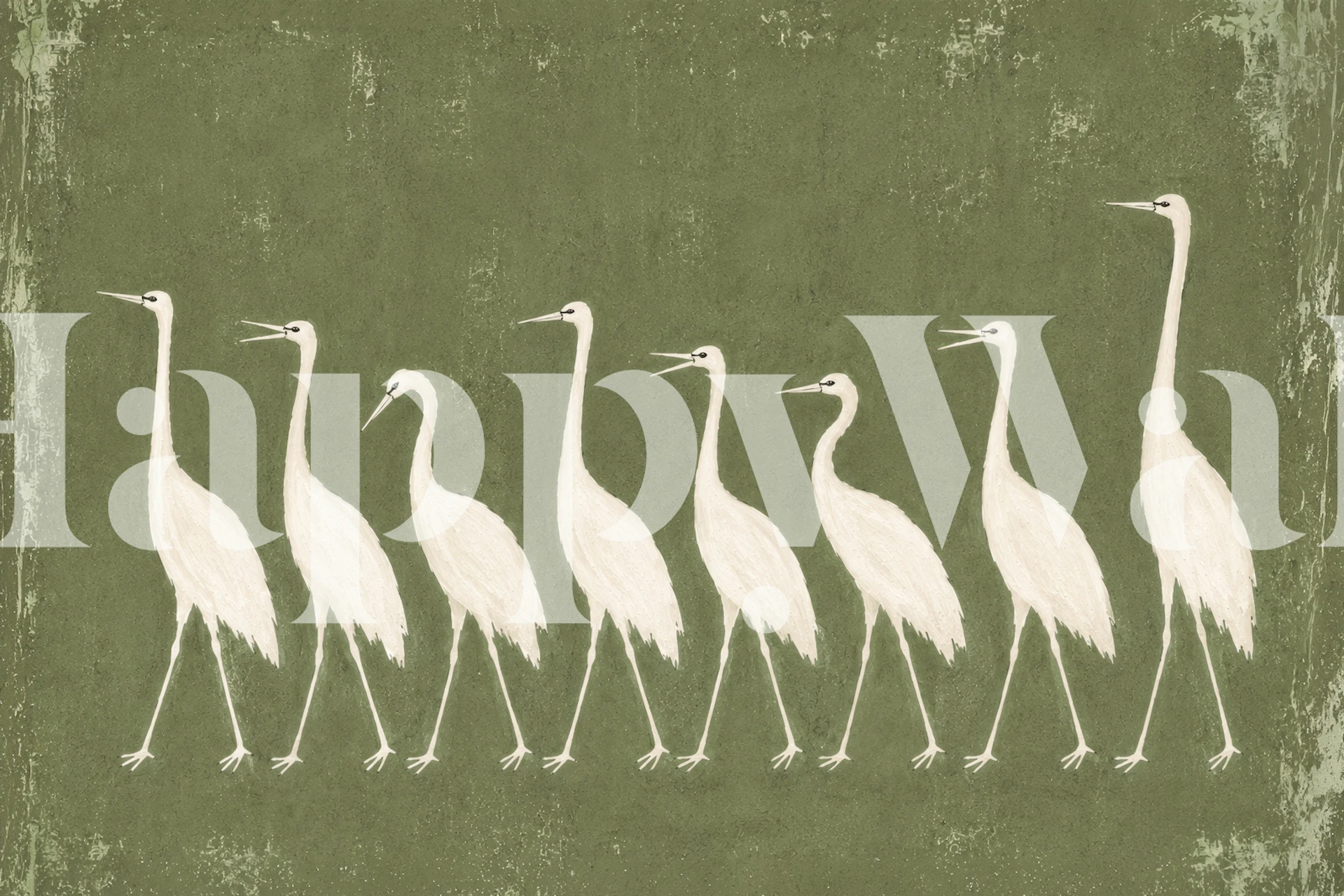 papier peint White Cranes Marching dans une pièce