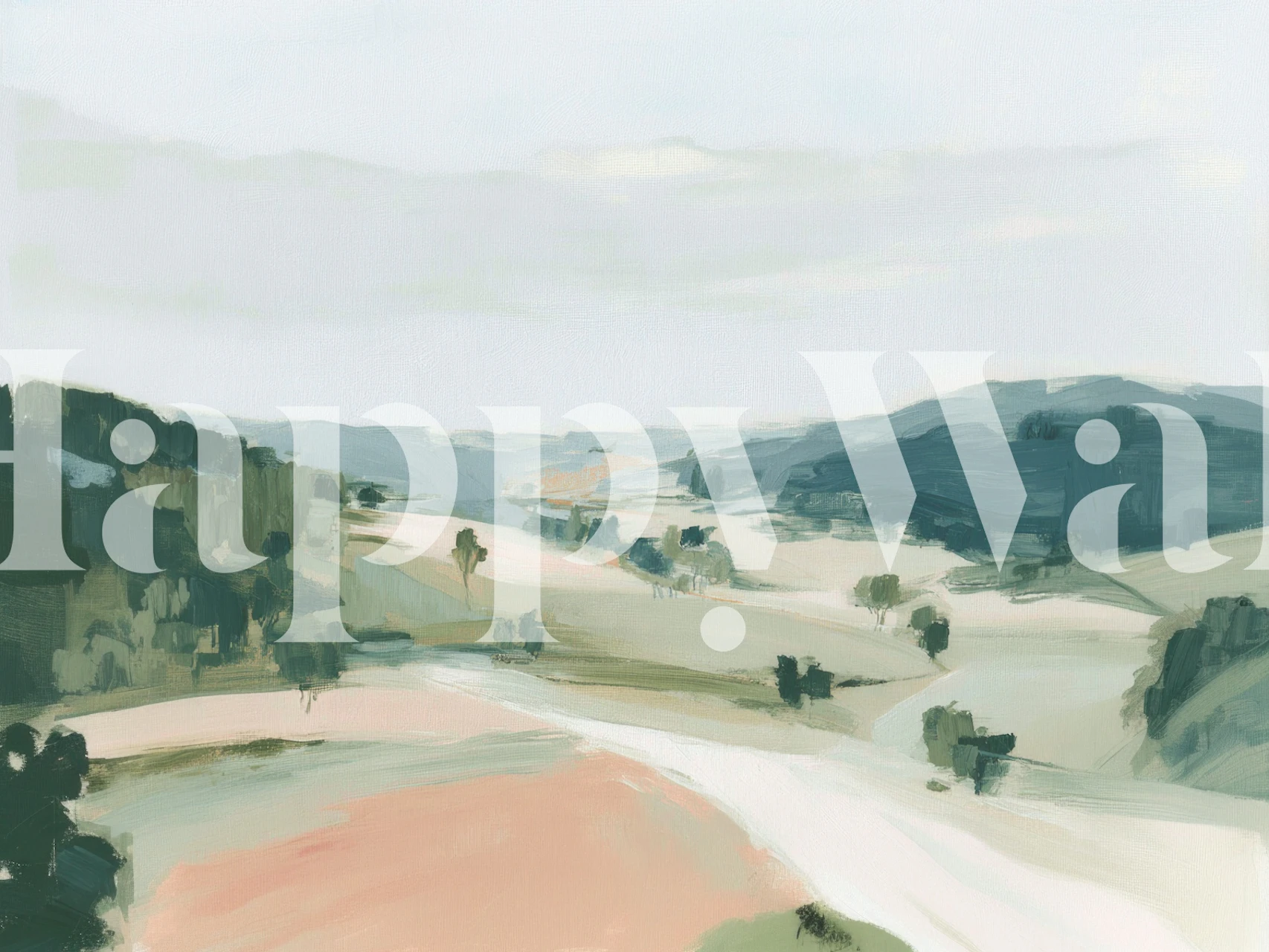 Misty Pastel Hillscape Tapete in einem Zimmer
