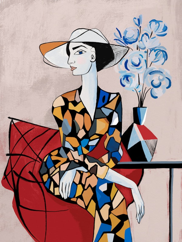 Jacqueline with blue flowers