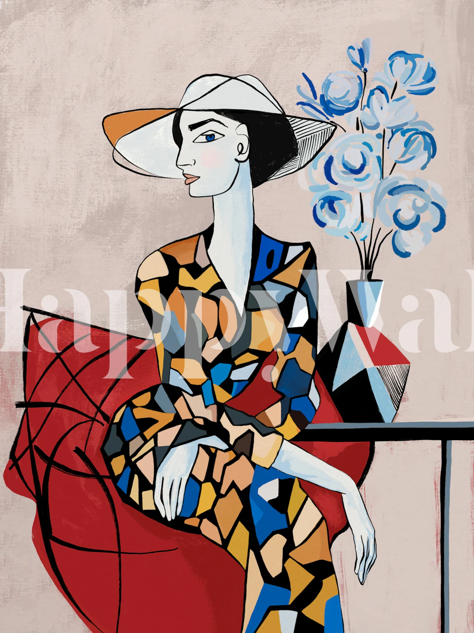 Jacqueline with blue flowers behang