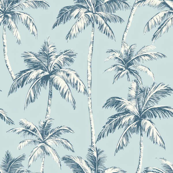 Seaside Palms Retro Blue Pattern