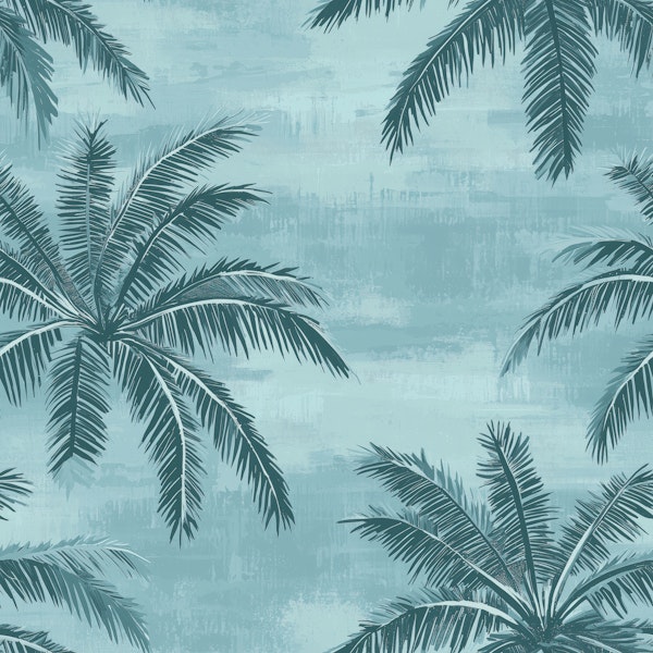 Coastal Palm Leaves Blue Pattern