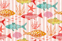 Ocean fish on rose white stripes tapet