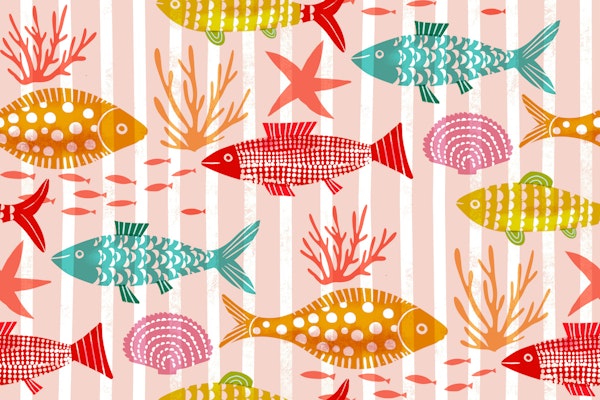 Ocean fish on rose white stripes