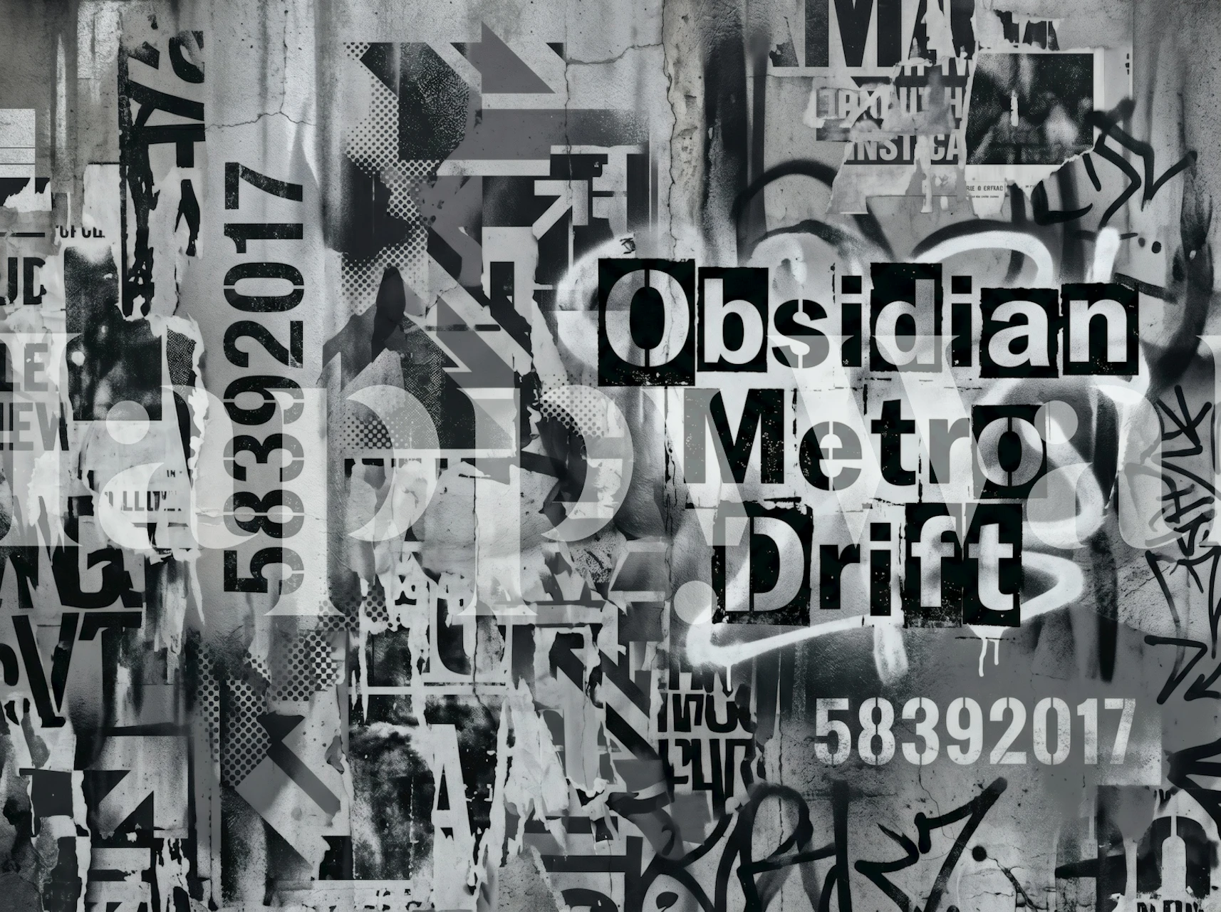 Urban Graffiti Collage Black White tapet i et rum