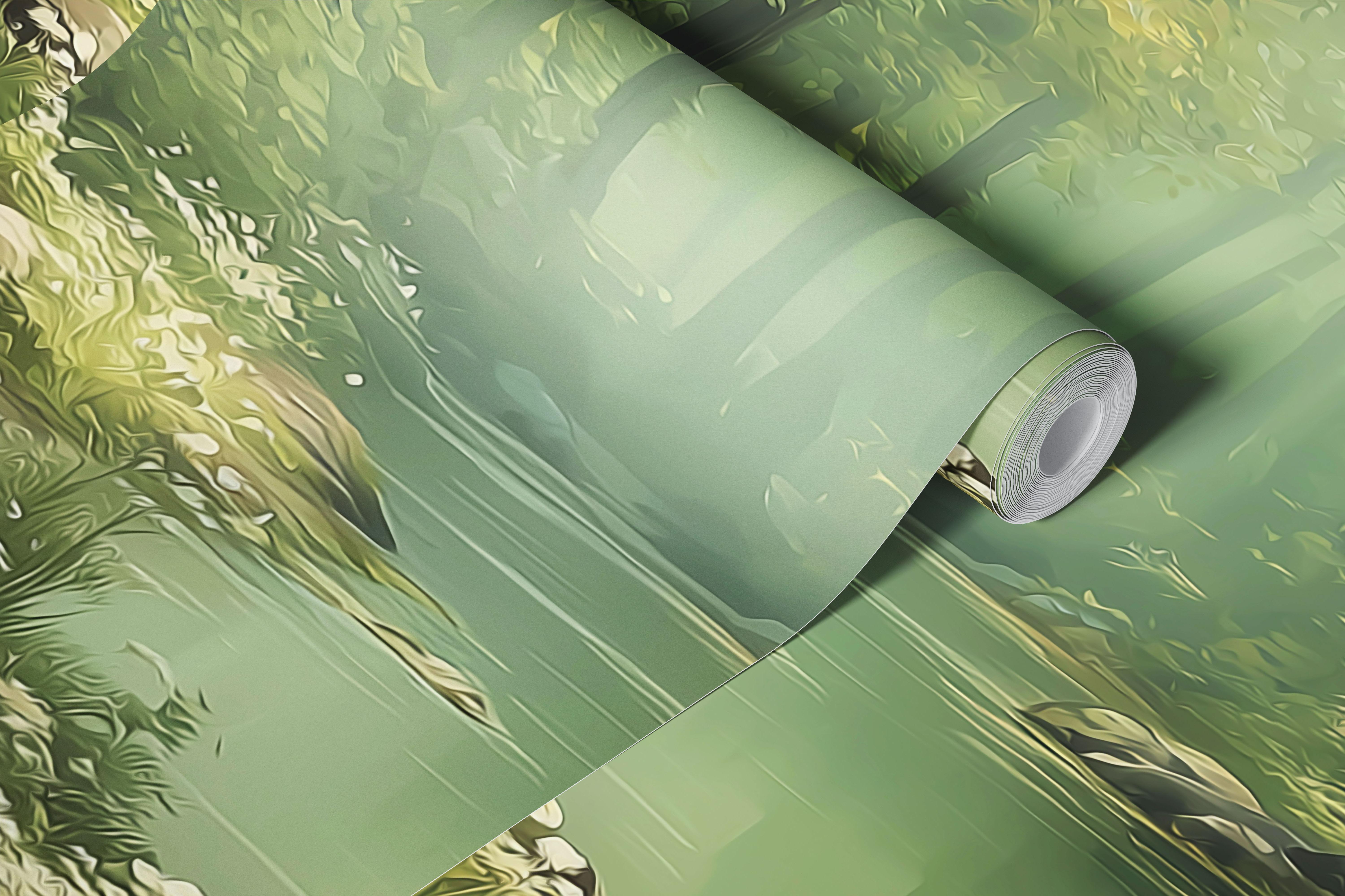 Forest river wallpaper in a cozy room