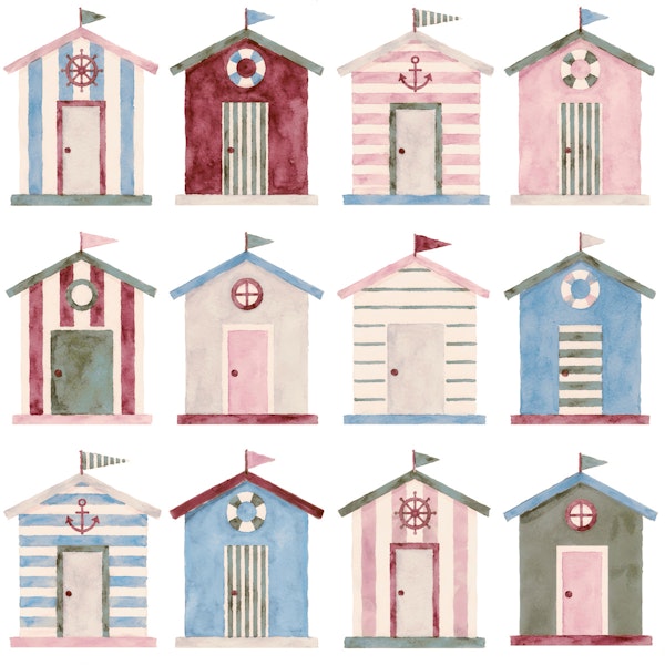 Watercolor Beach Huts