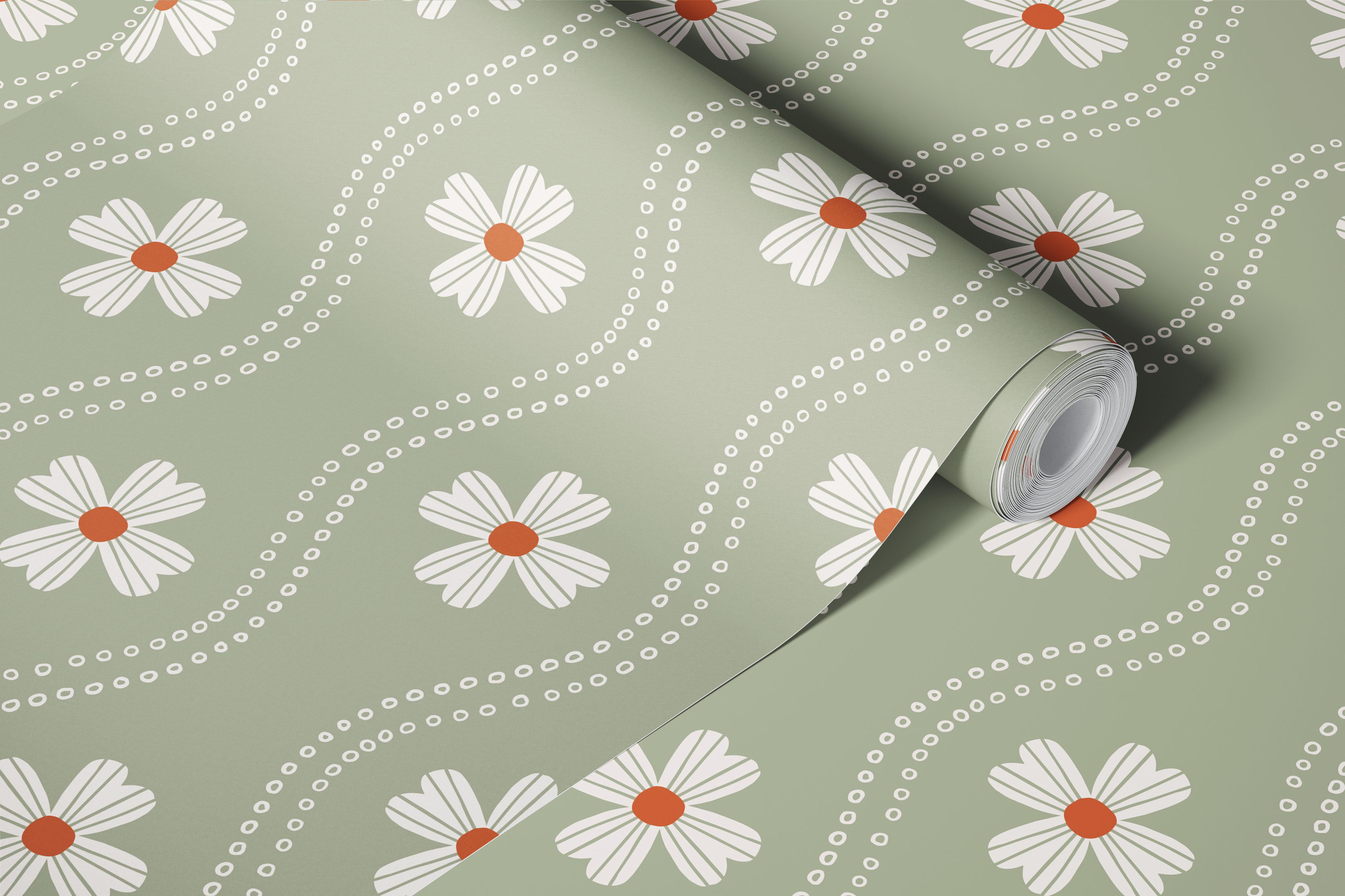 Scandi Boho Pattern Sage Green tapet i ett rum