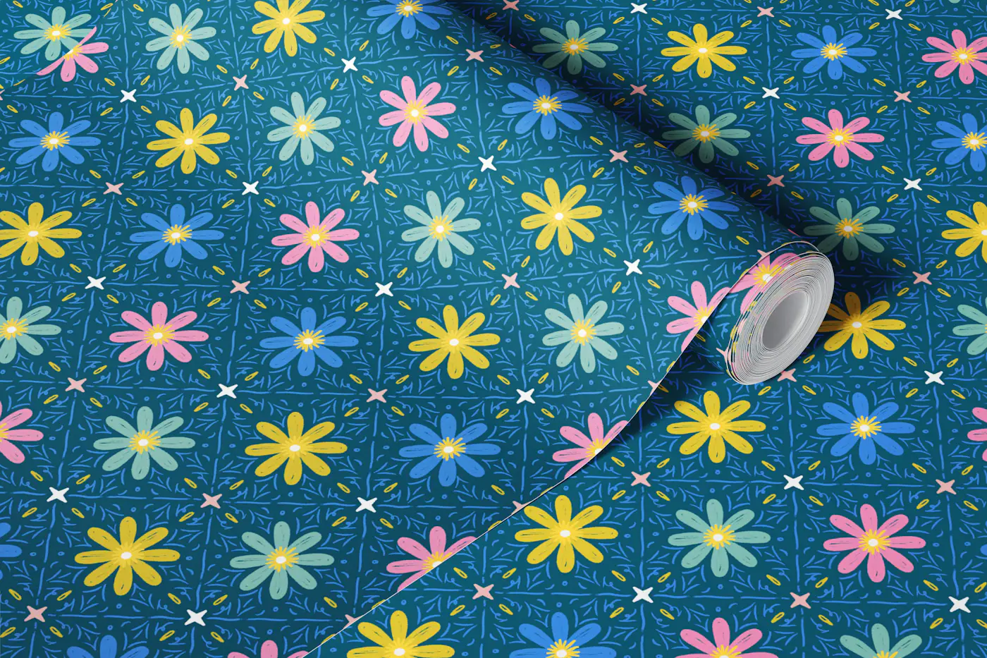 Mid Century Daisy Repeat wallpaper roll