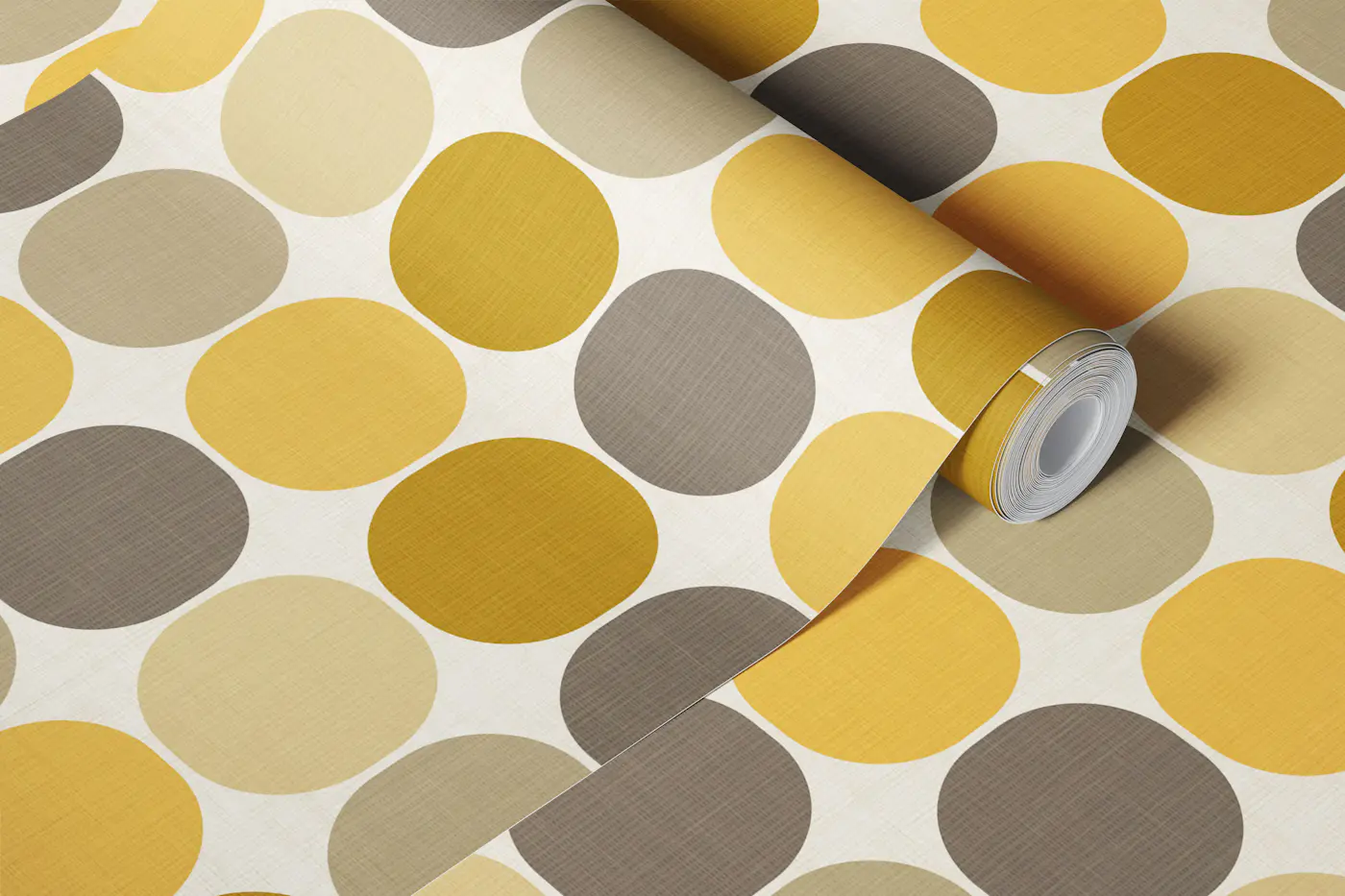 Retro Mod Squared Circles - mustard taupe wallpaper roll
