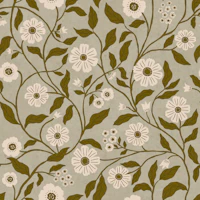 Wildflower Vine - Green and Beige wallpaper