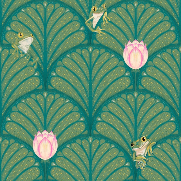 green wall with hidden frogs