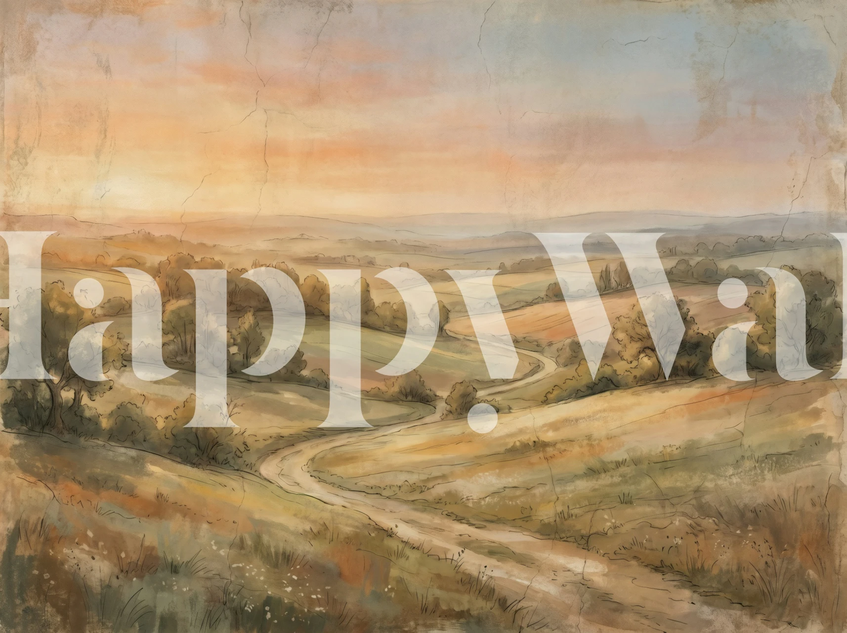 Sunset Meadow Country Road wallpaper in a room