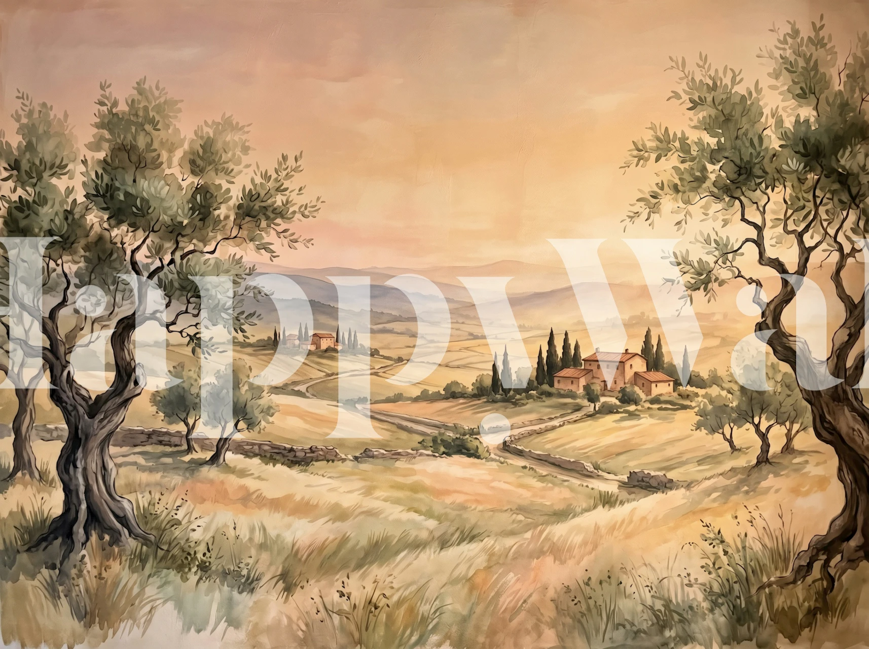 Tuscan countryside wallpaper in a room