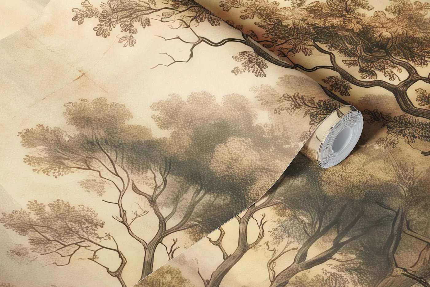 Misty Vintage Forest Landscape wallpaper roll