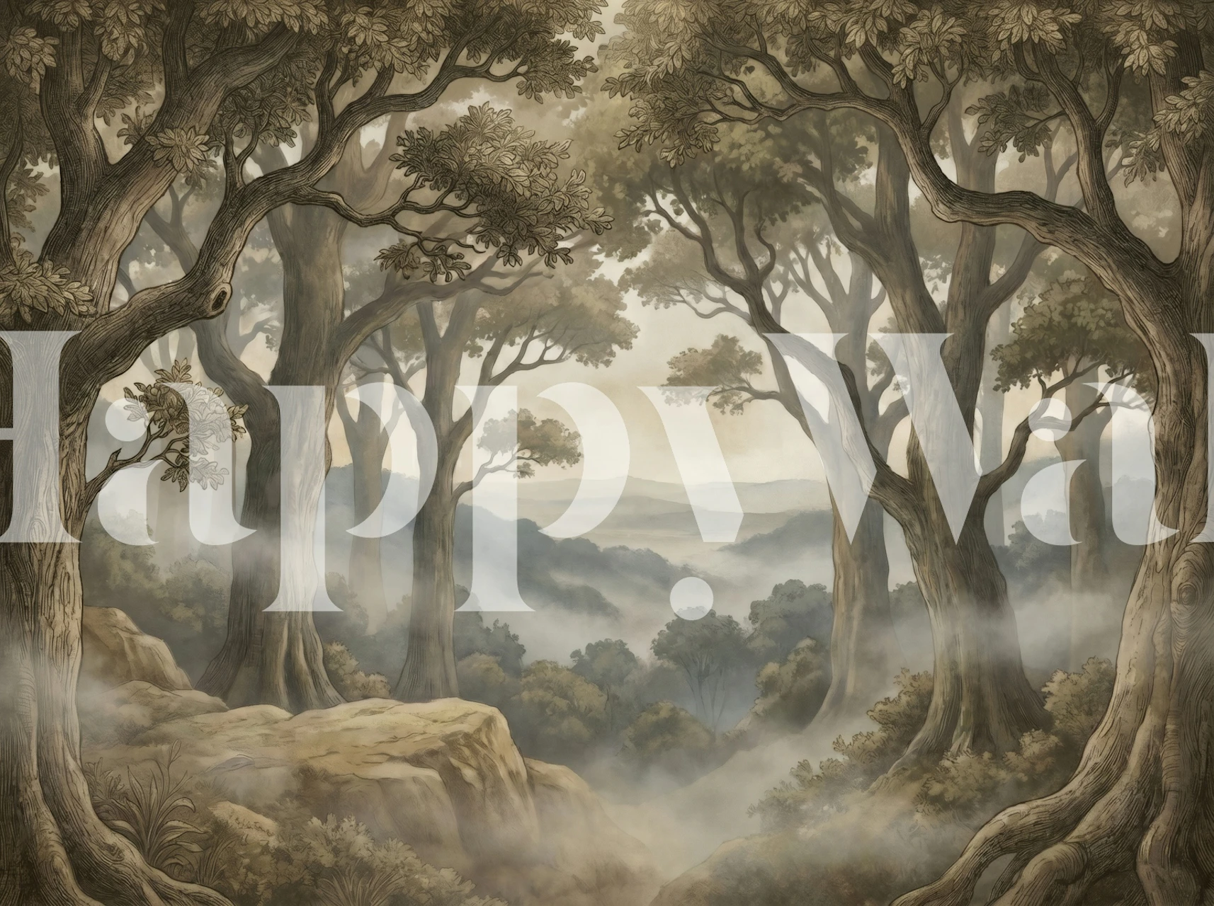 Misty Woodland Canopy tapet i et rum