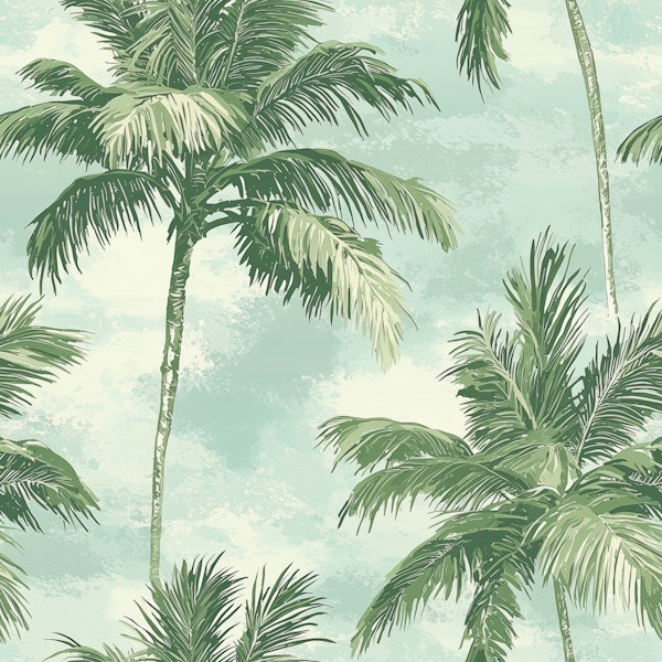 Retro Tropical Palms Mint Sky