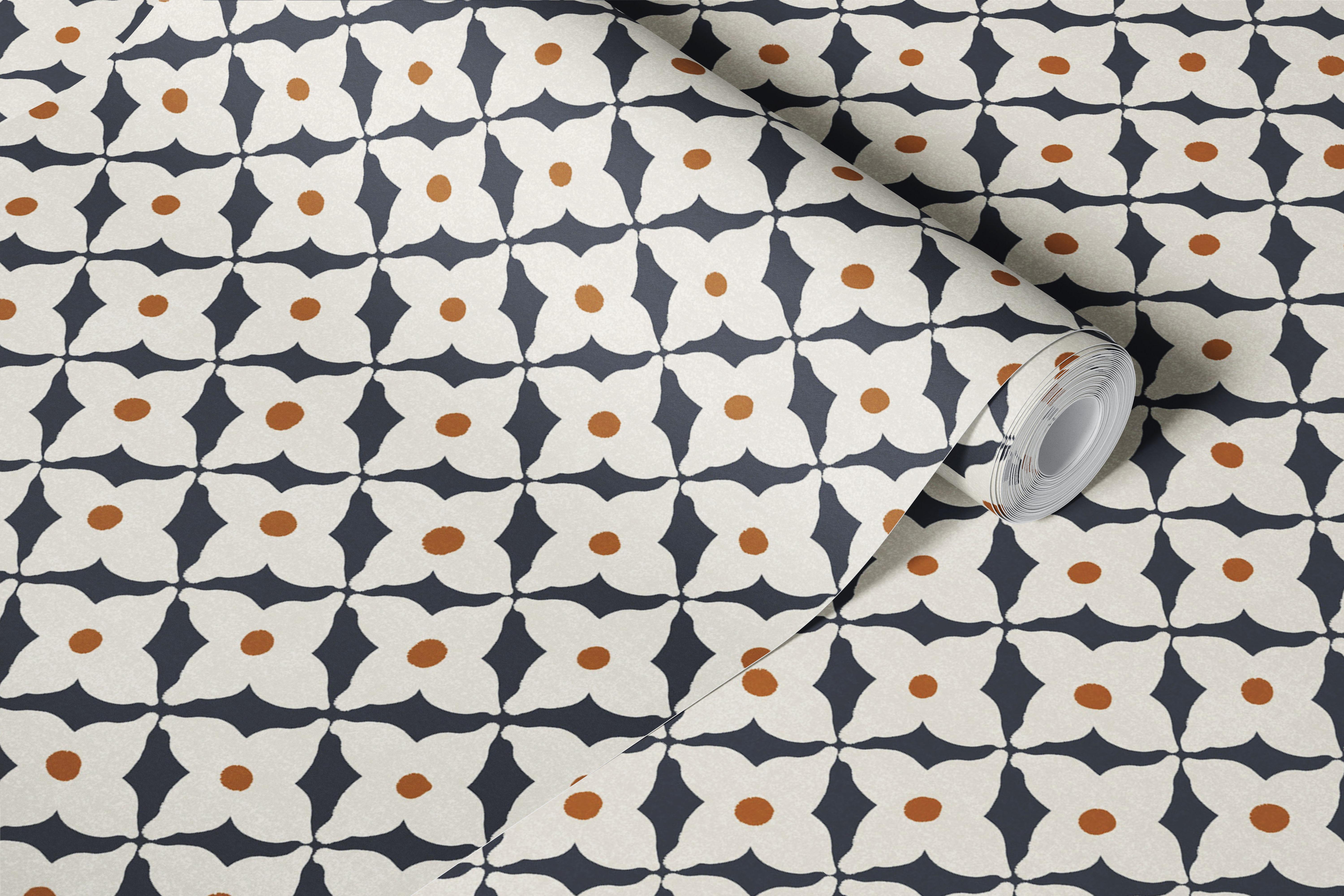 Mid Century Navy Floral Tile wallpaper in a room