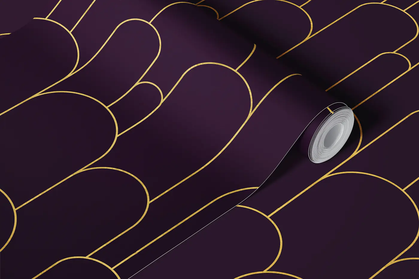 Plum Noir and Gold Arches wallpaper roll