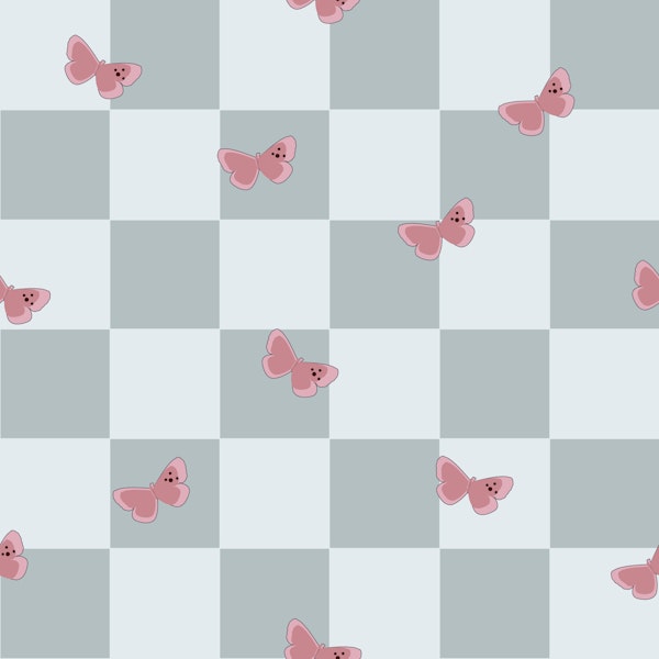 Pink Butterflies Checkered Gray