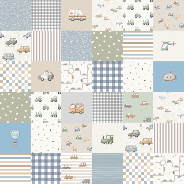 Nursery Transport Patchwork 10cm square