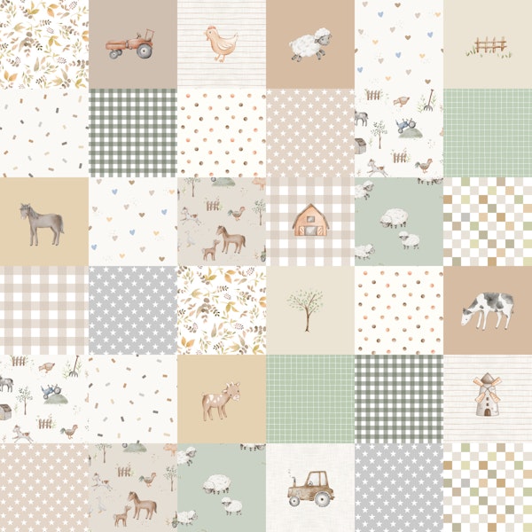 Nursery Farm Patchwork 10cm square