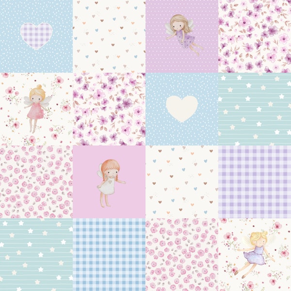 Pastel Fairy Garden Patchwork 10 cm square