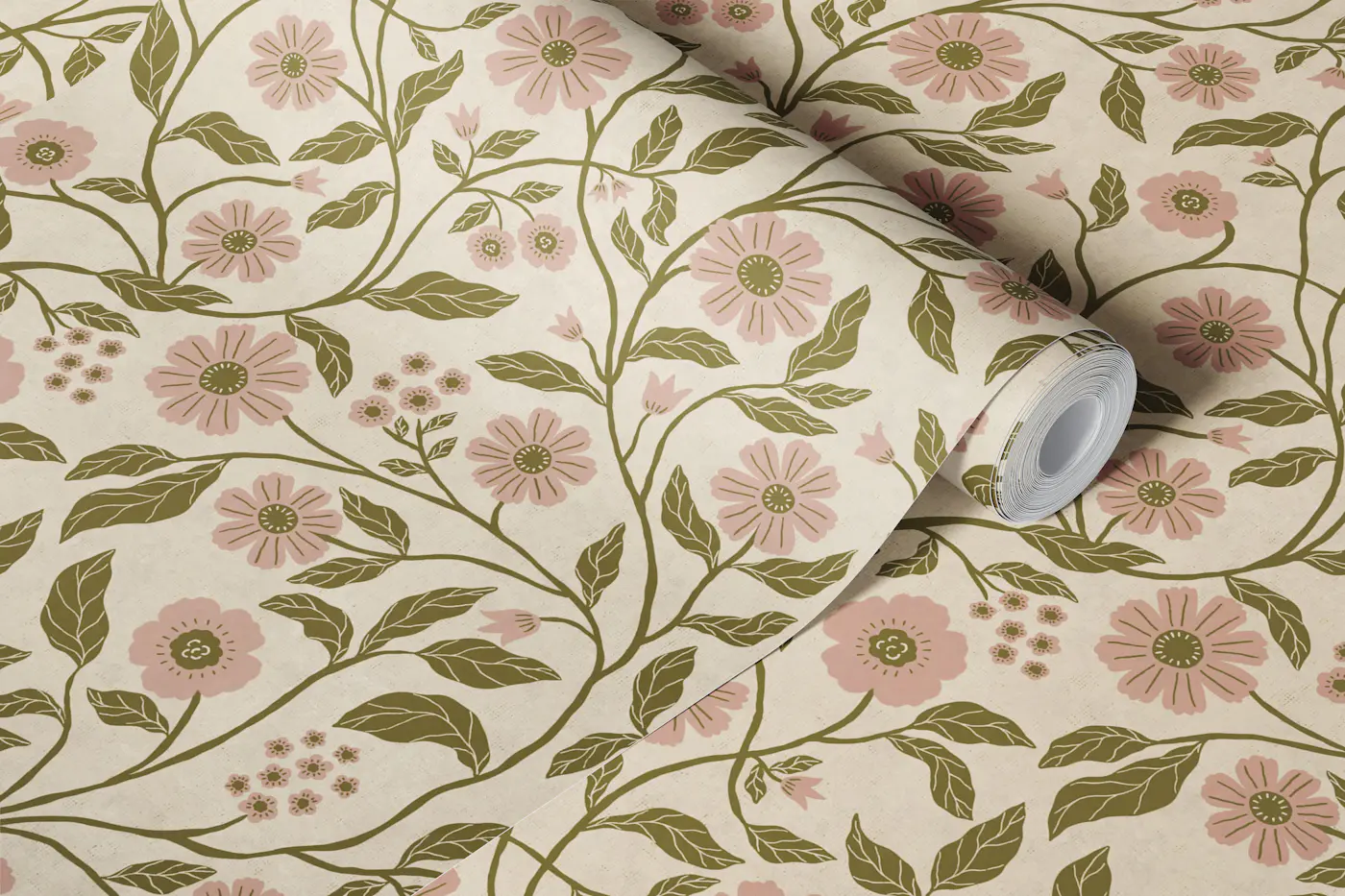 Soft Pink Daisy Garden wallpaper roll