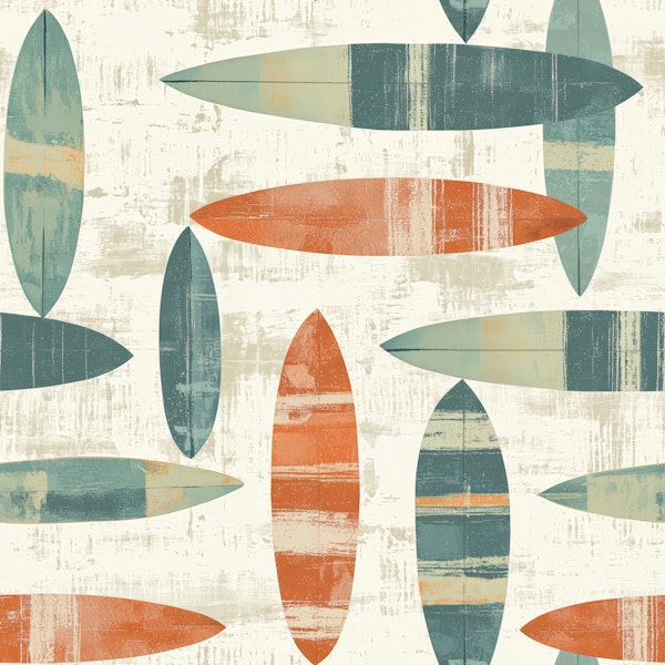Surfboard Collage Teal Orange Pattern