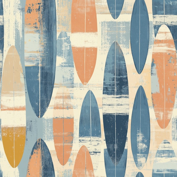 Coastal Surfboard Collage Pattern