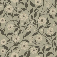 Wildflower Vine - Gray and Green wallpaper