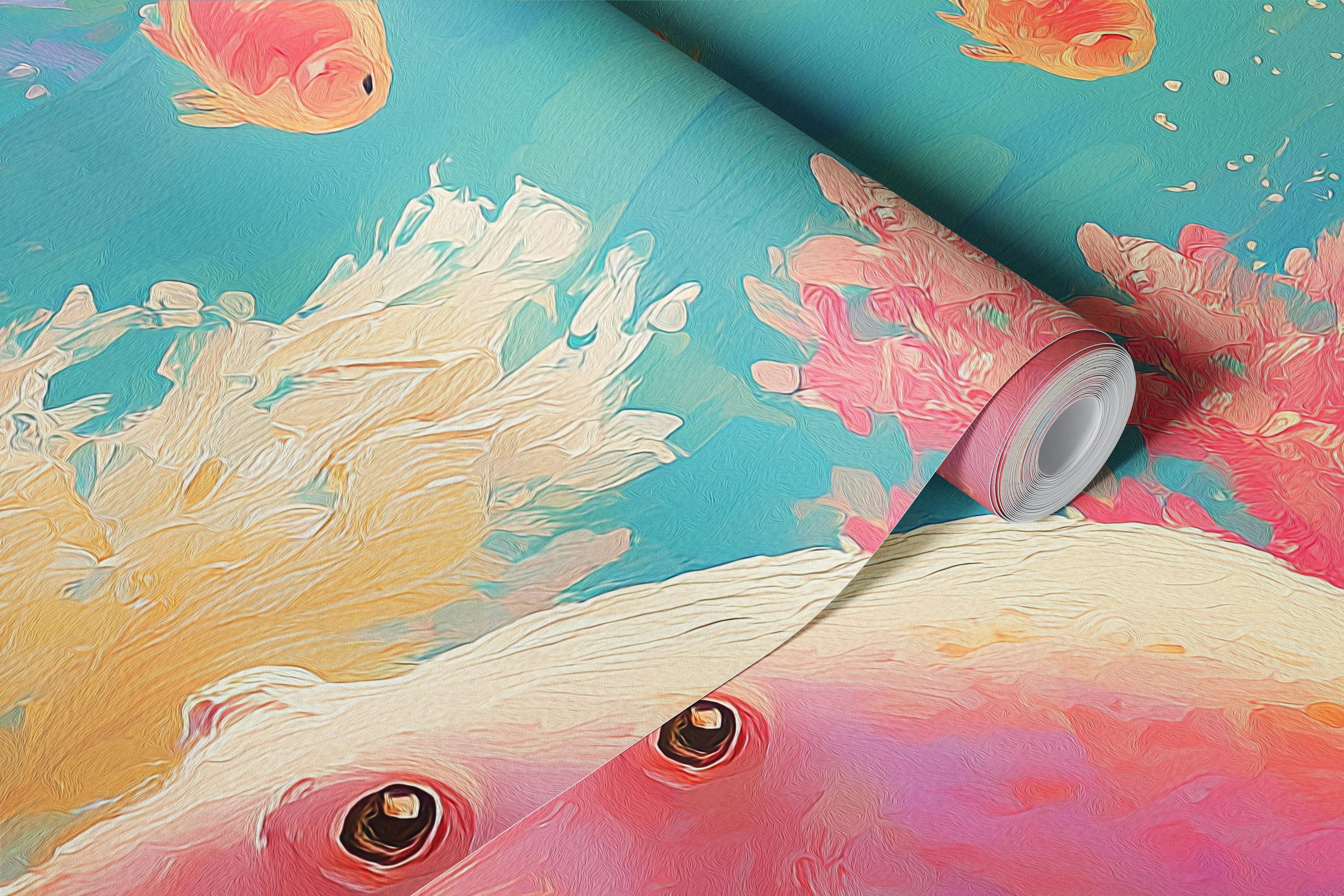 Pastel octopus coral reef wallpaper in a room