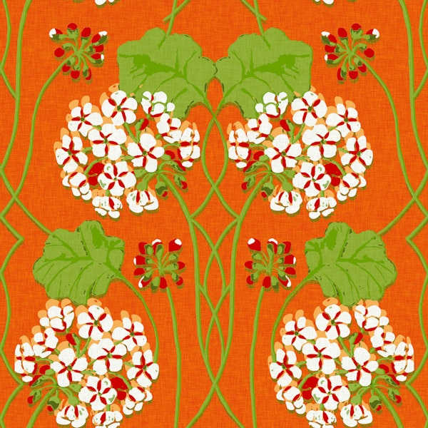 Retro Bold Geranium Damask on Orange