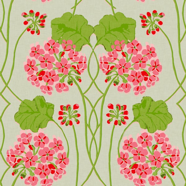 Pink Geranium Green Trellis