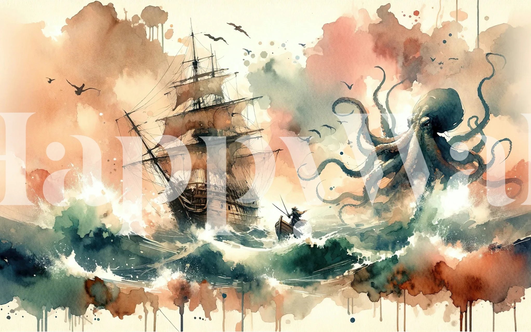 Ship Battling a Giant Octopus tapeet