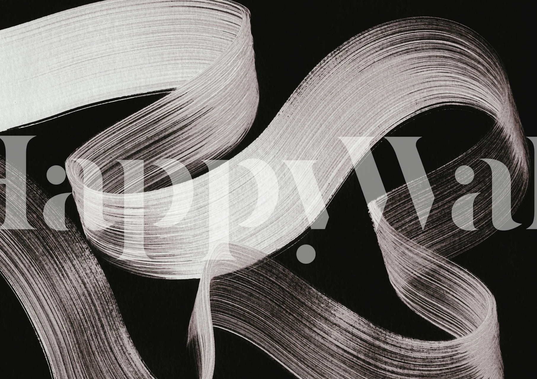 Monochrome brushstroke waves wallpaper in a room