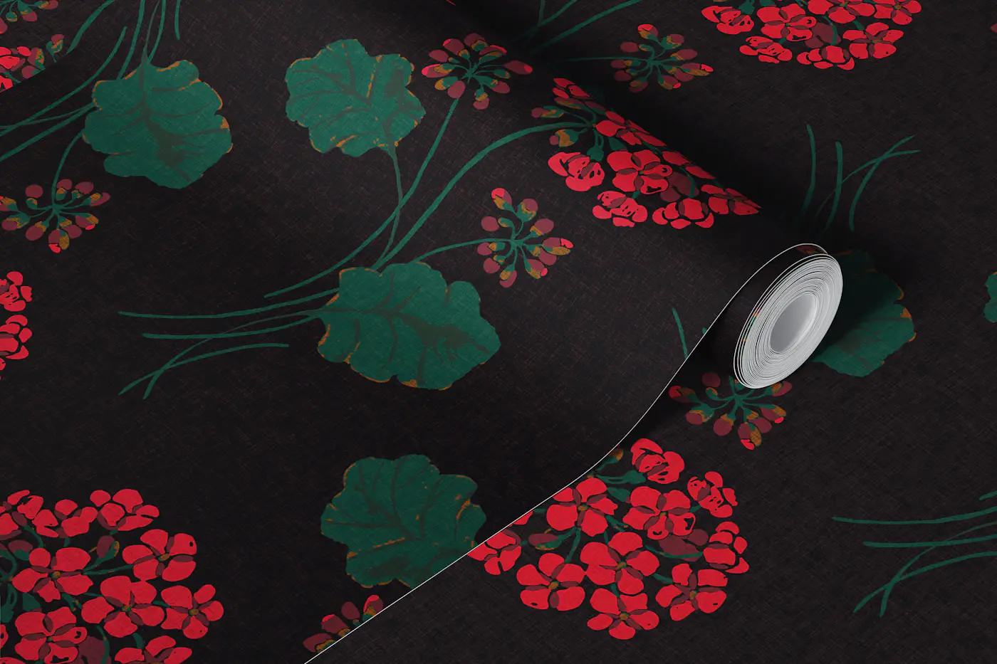 Moody Geranium Black Linen wallpaper roll