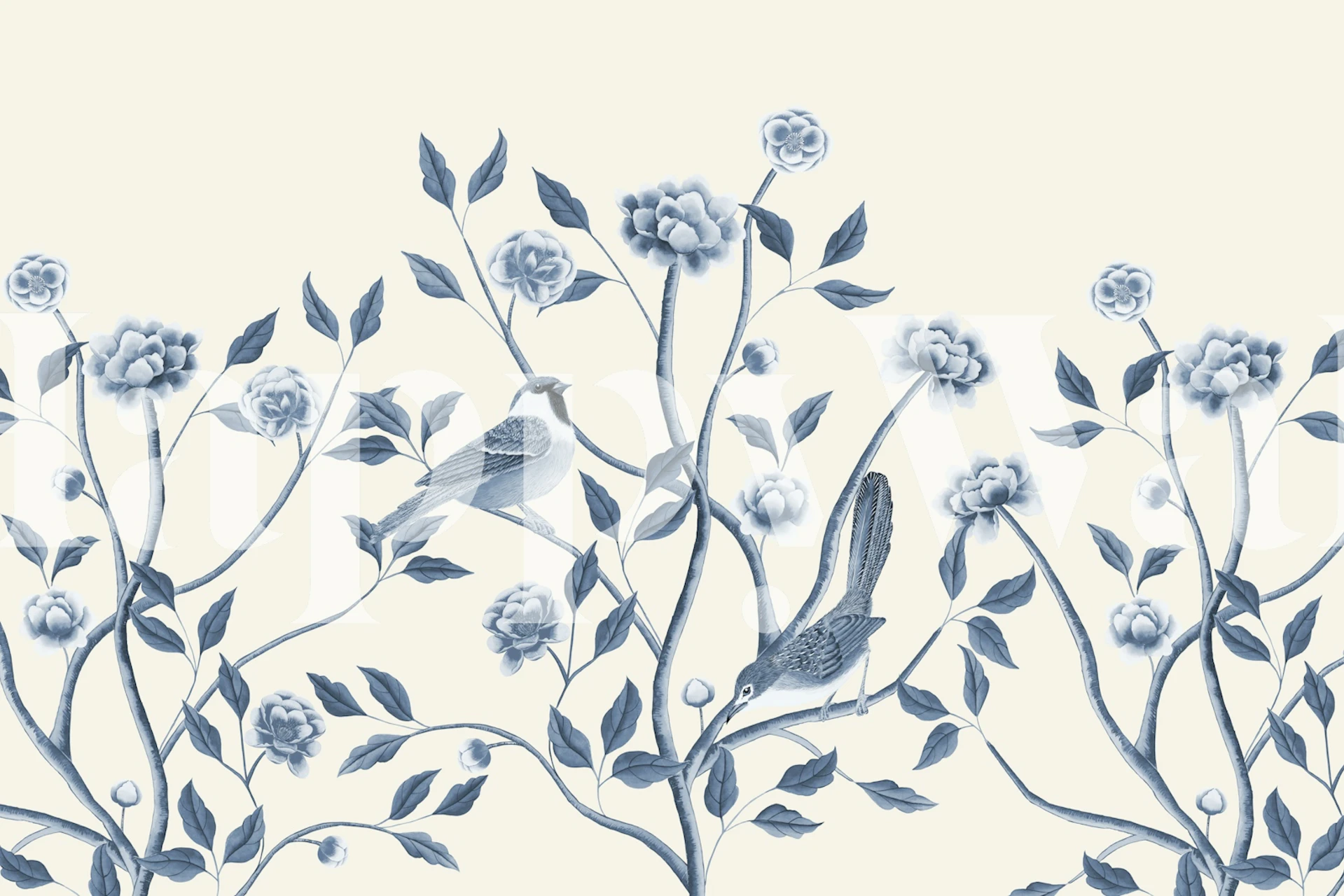 Chinoiserie Bird Wallpaper Blue White