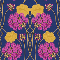 Art Nouveau Fuchsia Geranium Indigo Gold tapete