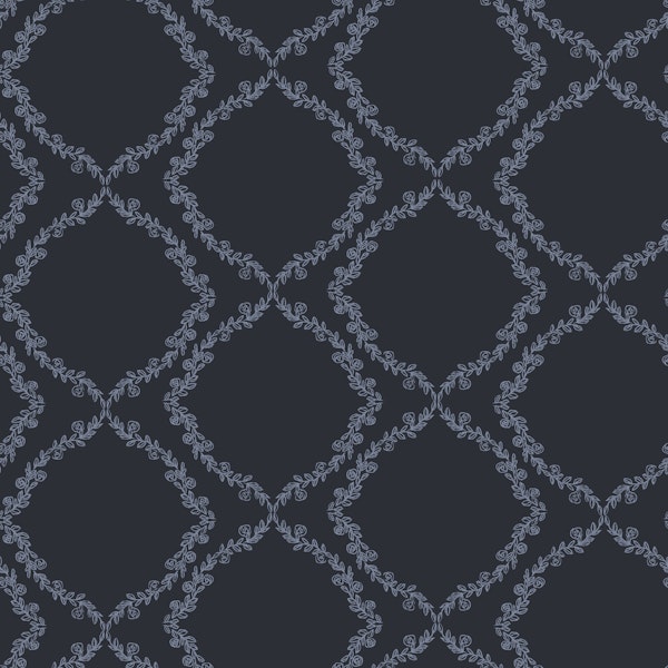 Navy Floral Trellis