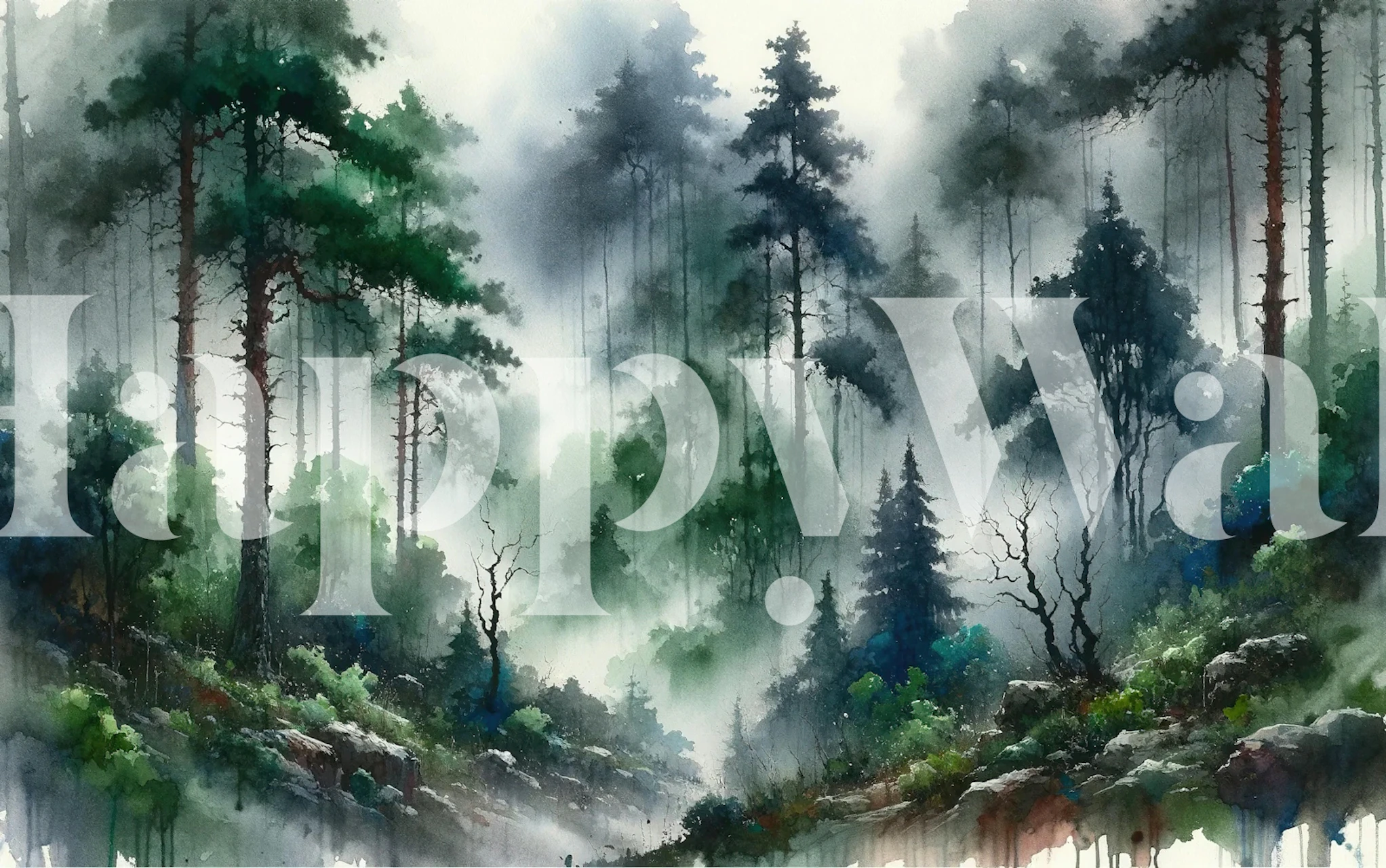 Mist in Lush Forest tapete