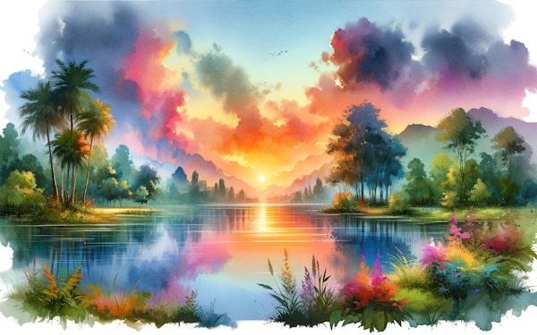 Vibrant Sunset Over Serene Lake