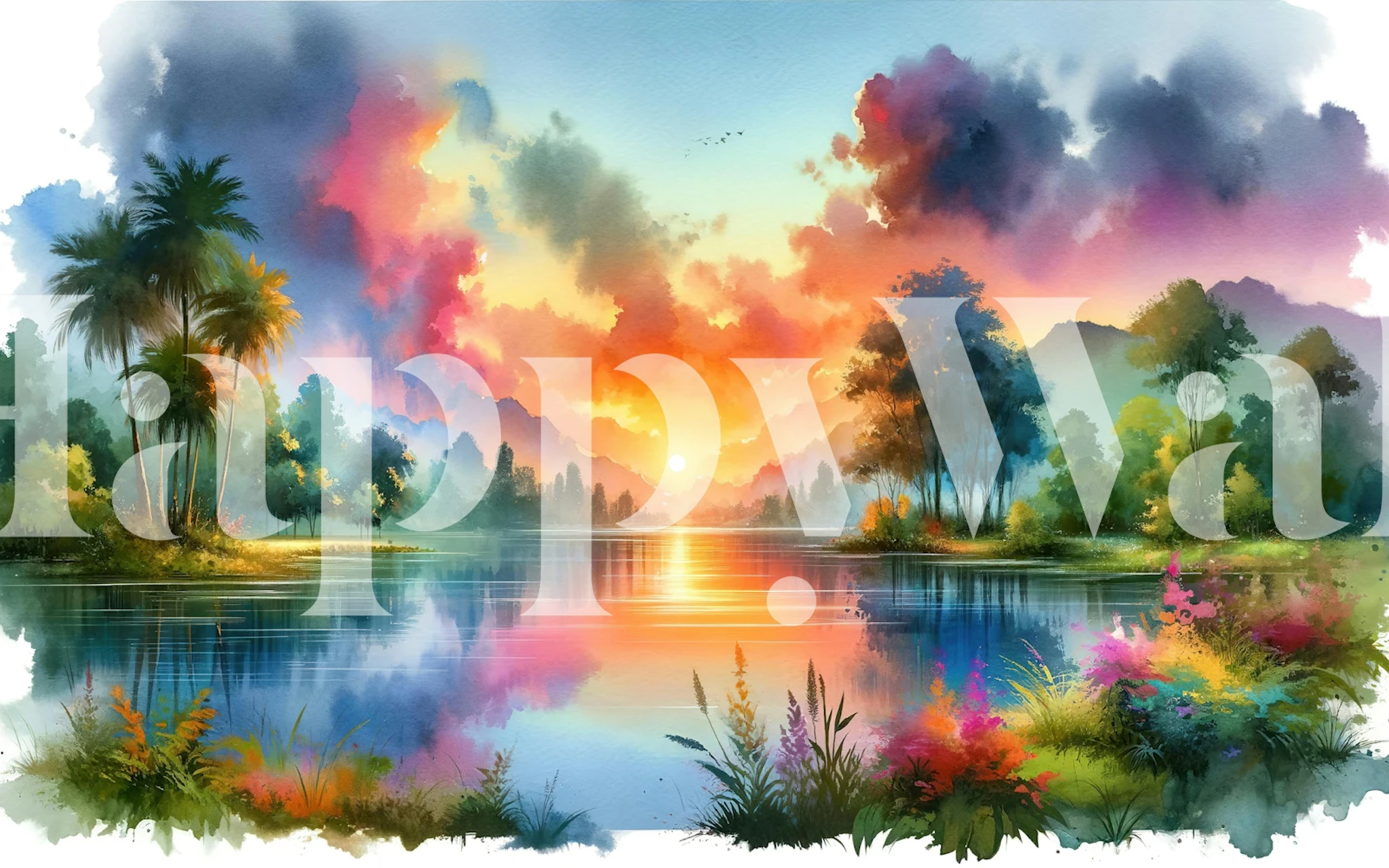 Vibrant Sunset Over Serene Lake tapete