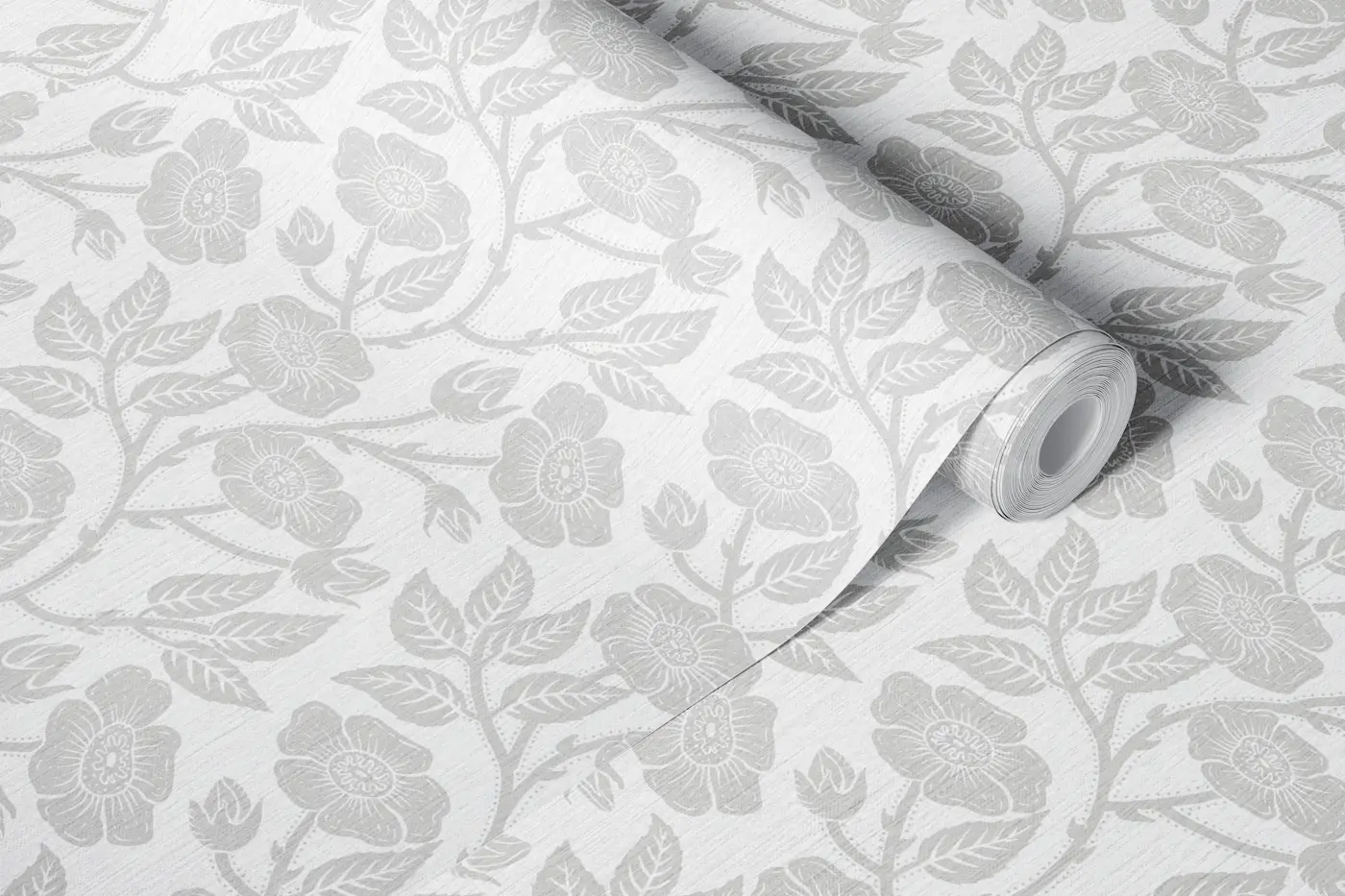 Soft Gray Botanical Garden wallpaper roll