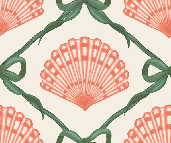 Coral Seashells and Green Ribbons