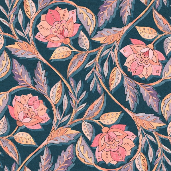 Boho Chintz in Coral and Violet Small