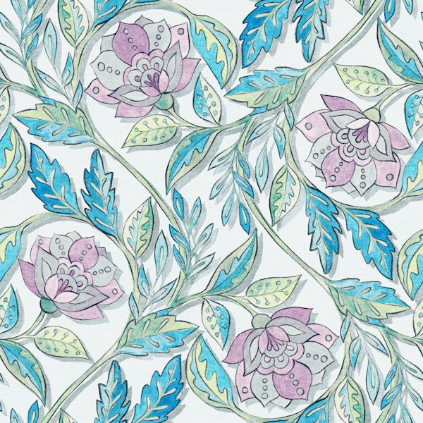 Boho Blue Purple Floral Chintz Large